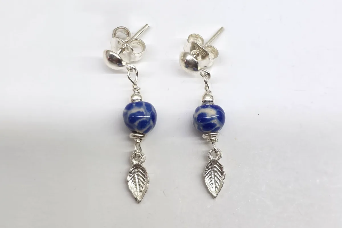 Arete Hoja Mini en Plata .925 y Talavera Poblana