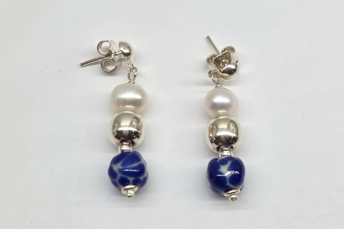 Arete Clásico en Plata .925 y Talavera Poblana - vista detalle