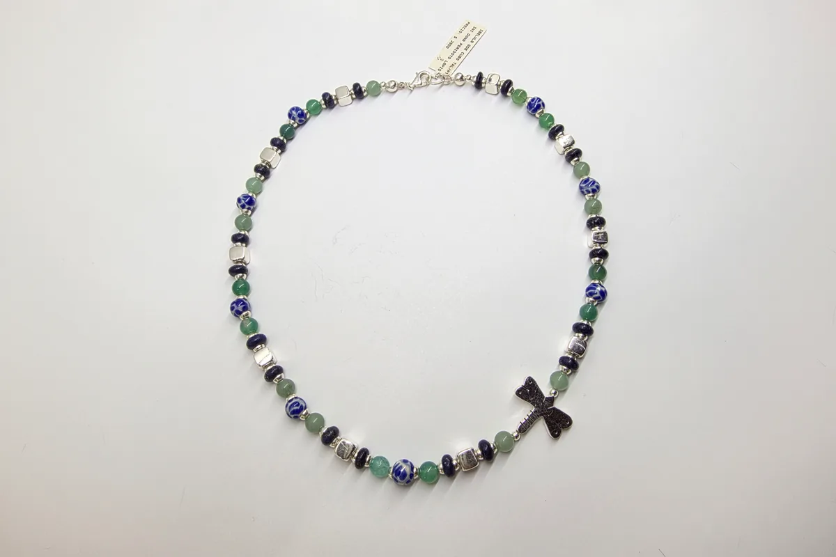 Collar Libélula Grande Cubo en Plata .925 y Talavera Poblana