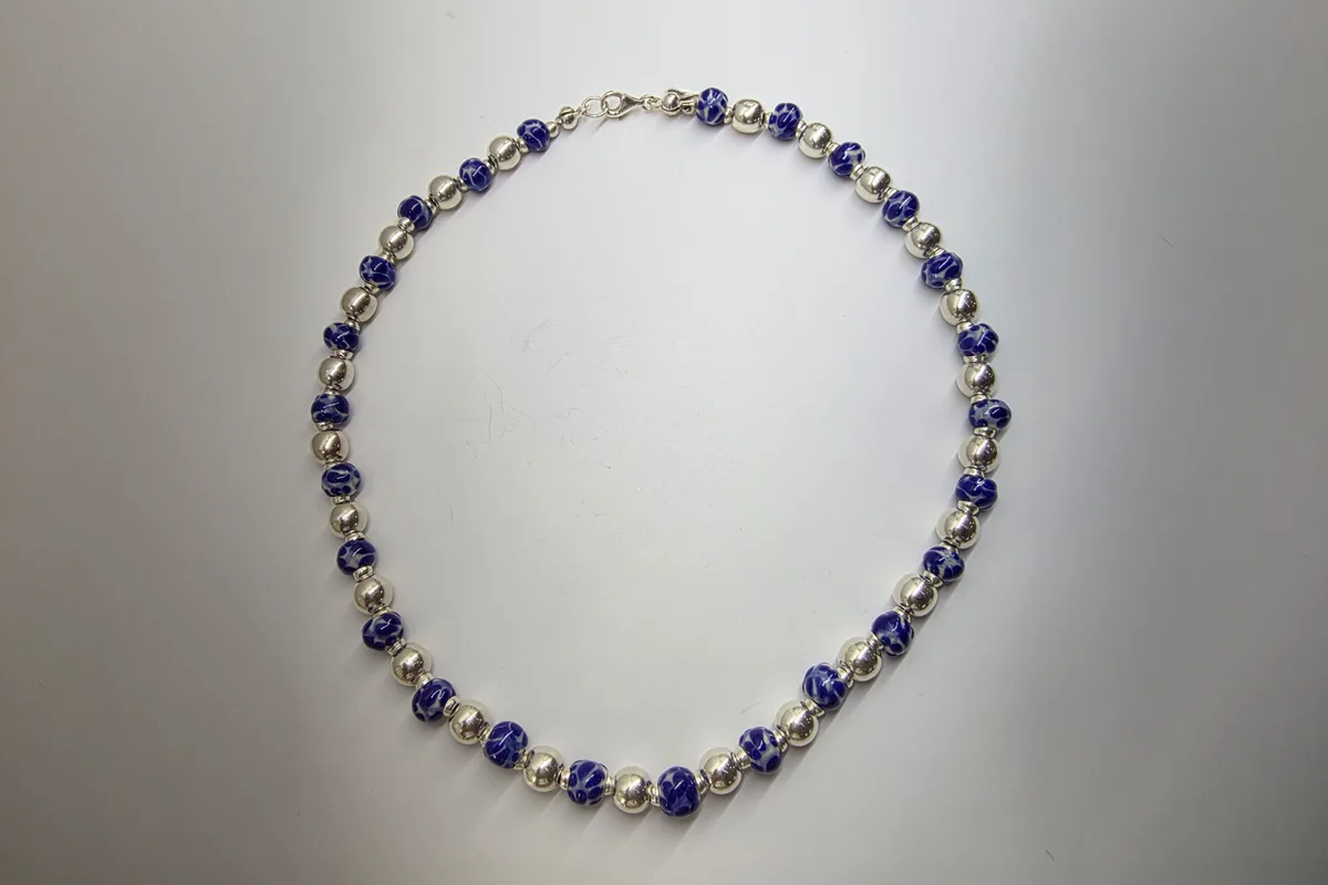 Collar Bola Plata 12 y Talavera 1 en Plata .925 y Talavera Poblana