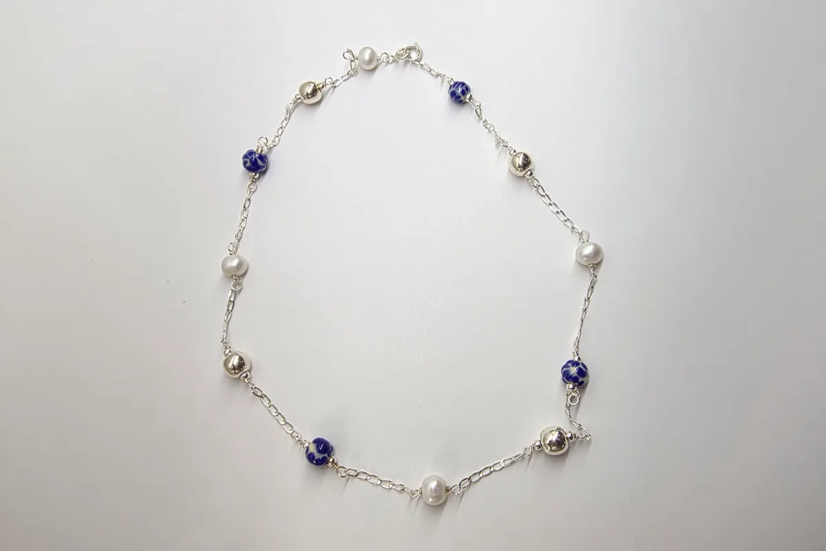 Collar Cadena Bola Plata 12 y Talavera 1 en Plata .925 y Talavera Poblana