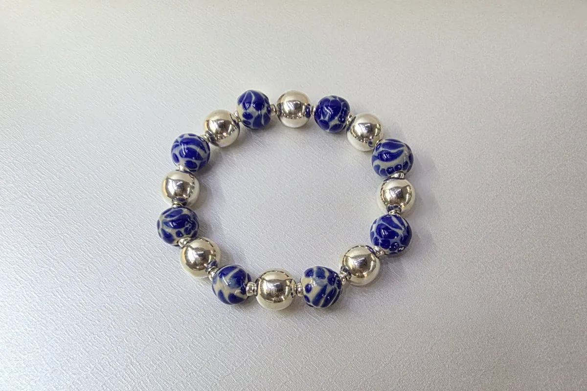 Pulsera Bola 13 Plata y Talavera 3 en Plata .925 y Talavera Poblana
