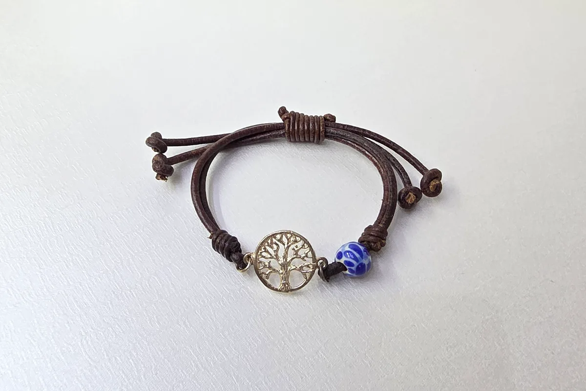 Pulsera Piel Árbol en Plata .925, Talavera Poblana y Piel